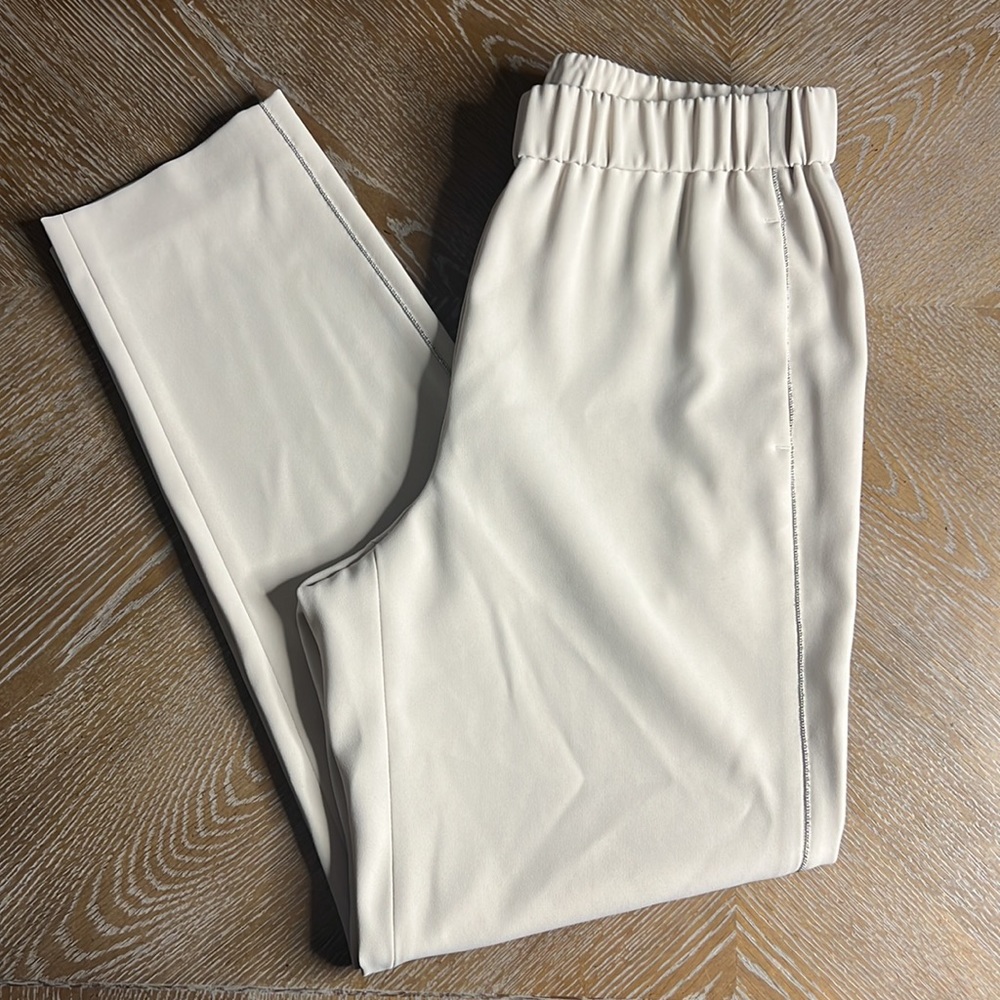 PESERICO Cream Embellished Elastic Waistband Ankle Pant 40